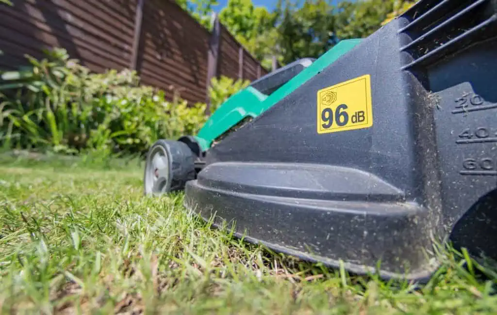 96db noise warning on side of a lawn mower